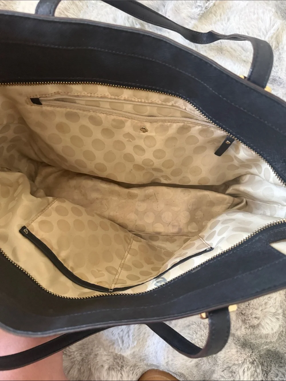 kate spade Black Saffiano Leather Tote with Gold Accents